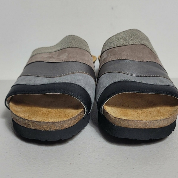 NAOT Portia Slide Sandals Wedge Sz 37 Mocha Rose Leather Suede Comfort Footbed - Picture 4 of 7